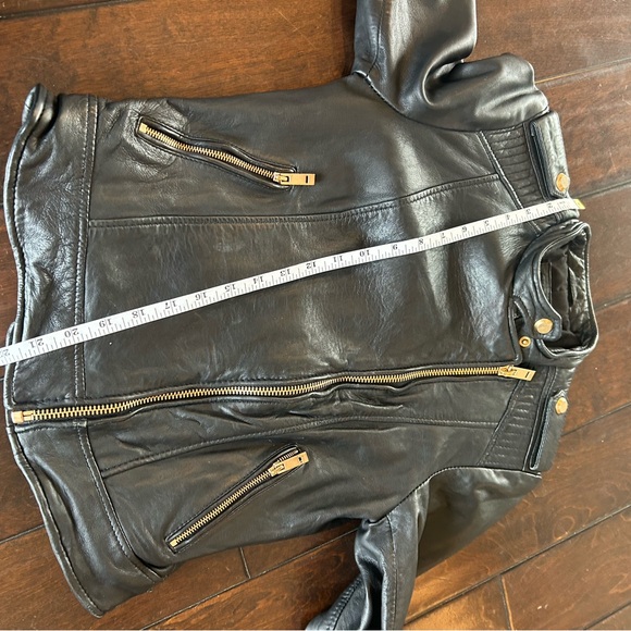 Zara Black Leather Jacket moto gold hardware zipper - Picture 12 of 13